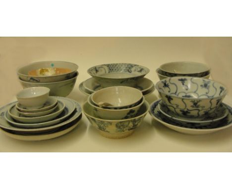 A Collection of Chinese Blue and White Export Ware:
19th century
To include a variety of bowls, plates and saucers boldly dec