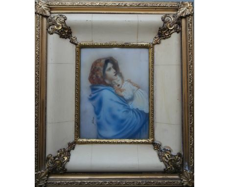 Continental School (19th/20th century): A portrait miniature of a mother & child, signed Silver H 8.5 x W 6.5 cm; together wi
