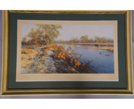 David Shepherd  - Evening Of The Elephant, limited edition signed print, numbered 633/850 with publisher's stamp, Fine Art Tr