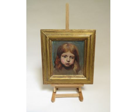 ALFRED JOHN BILLINGHURST R.B.A. (1880 - 1965):Portrait of young girl, oil on canvas, 30cm x 27cm