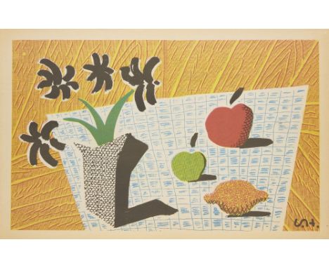 David Hockney OM CH RA, British b. 1937- Two Apples, One Lemon and Four Flowers, 1997; photolithograph in colours on newspape