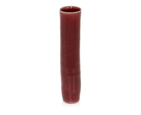 Rupert Spira (b.1960), Studio Pottery cylinder vase, circa 2000, Stoneware, deep red glaze with pale grey rim, Underside impr