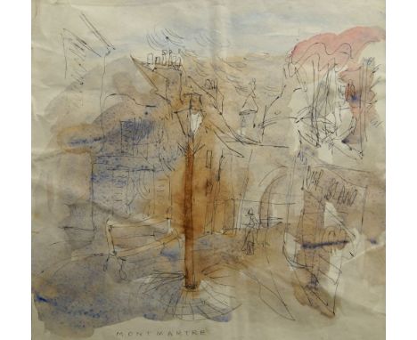 William D. Clyne, Scottish 1922-1981- Montmartre; pen and black ink and watercolour on paper, inscribed 'MONTMARTRE' (lower e