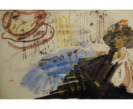 William D. Clyne, Scottish 1922–1981- Bartholomew Fair; pen, black ink, watercolour, and gouache on paper, 24 x 34.4 cm. (unf
