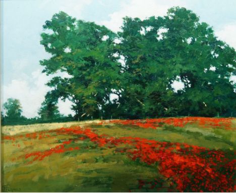 Paul Gaisford, British b.1941- Summer near Chasleton, Gloucester; oil on board, signed lower left, 23.2 x 28.7 cm. (ARR) Fram