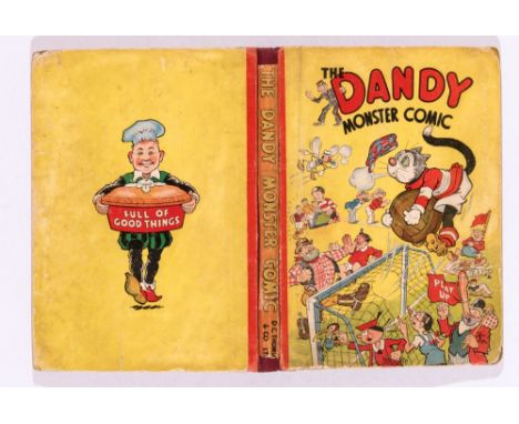 Dandy Monster Comic (1944). Goalkeeper Korky. Worn boards with spine illustration attached to re-enforced spine. Neat ink ded