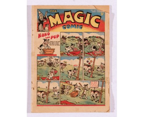 Magic Comic 4 (1939). Starring Koko the Pup, The Tickler Twins in Wonderland and Peter Piper by Dudley Watkins. Top corner pi