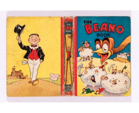 Beano Book 2 (1941) Big Eggo hatches the Beano gang. Bright boards, loose spine with worn hinges. Crossed out dedication. Lig
