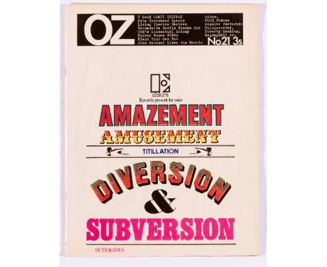 Oz Magazine 21 (May 1969). With Berkeley campus poster 'Outcry' and Running Man Book news booklet insert. With Wak Comix 8 pa