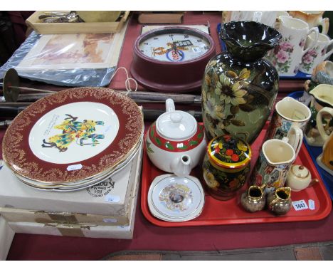 Glazed Pottery Vase, circa 1900 having floral decoration to green ground, 31cm high. Sadler Typhoo teapot, collectors plates,