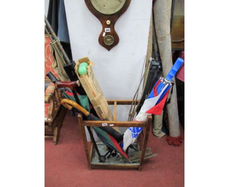 An Oak Stick Stand, umbrellas, sticks, Bullworker,fishing rod, etc: