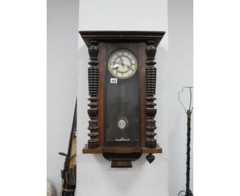 A Late XIX Century Walnut Viennese Wall Clock, with eight day movement,