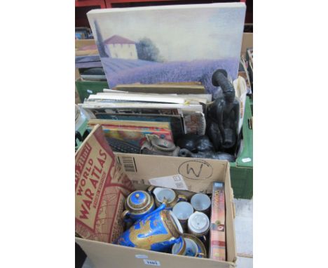 African Hardwood Figures, cigarette box, annuals, Guiness Book of Records, other publications, Spirograph, carbide lamp, coff