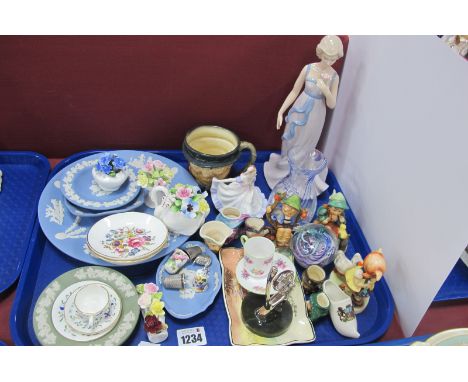 Coalport Miniature Trio 'Pageant' Pattern, Hummel figures, Wedgwood Jasperware plates.