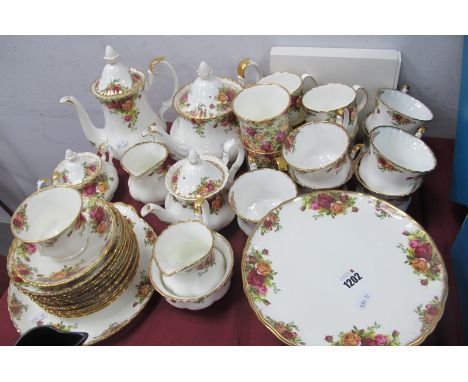 Royal Albert 'Old Country Roses' Teaware, comprising teapot, small teapot, milk jug and sugar basin, seven large tea cups and