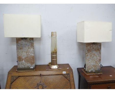 A Pair of David Hunt Glass Marble Effect Table Lamps, with shades, lava lamp.