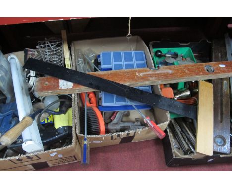 Tools - t squares, clamps, levels, Paramo vice, drill etc, (untested sold for parts only):- Three Boxes.