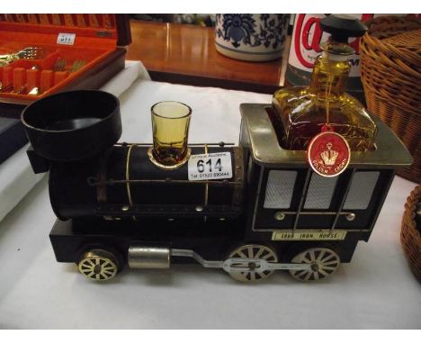 A vintage '1890 Iron Horse' train steam engine shot glass train caddy 