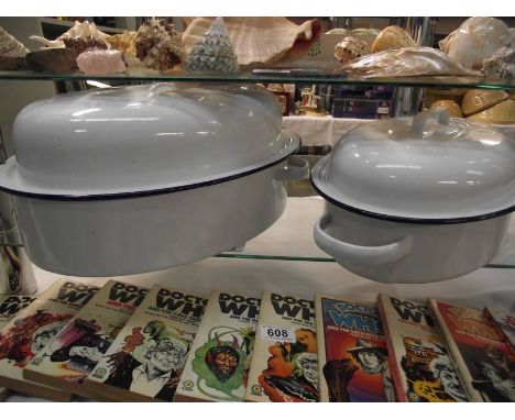 2 vintage enamel large roasting tins 
