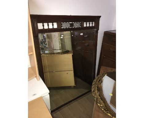 ANTIQUE BEVELLED OVER MANTLE MAHOGANY FRAMED MIRROR
