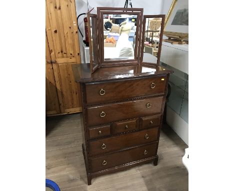 VINTAGE STAG MINSTREL CHEST OF DRAWS WITH ODD MIRROR