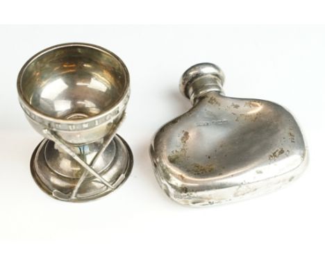 A fully hallmarked sterling silver Dunlop hole in one souvenir cup together with a fully hallmarked sterling silver hip flask