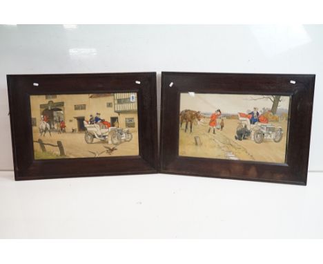 Cecil Aldin (1870 - 1935), ' A Check ', colour print, 37 x 60 cm, and ' Gone Away ', colour print, 37 x 60cm, both framed and