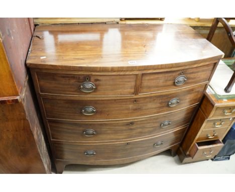 Early 19th century Mahogany Bow Front Chest of Two Short over Three Long Drawers raised on swept bracket feet, 106cm wide x 5