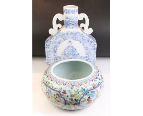 Group of Oriental &amp; Oriental-style ceramics to include a Chinese Famille Rose circular vase with figural, floral &amp; fo