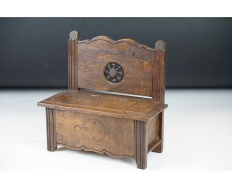 Apprentice style Wooden Box in the form of an Antique Hall Bench, 23cm long x 22cm high 