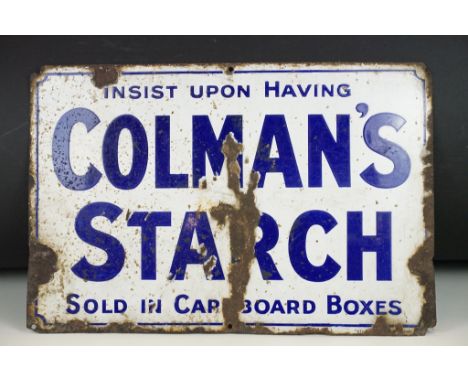 Advertising - ' Coleman's Starch ' enamel wall sign, with blue lettering 'Insist Upon Having Coleman's Starch - Sold In Cardb