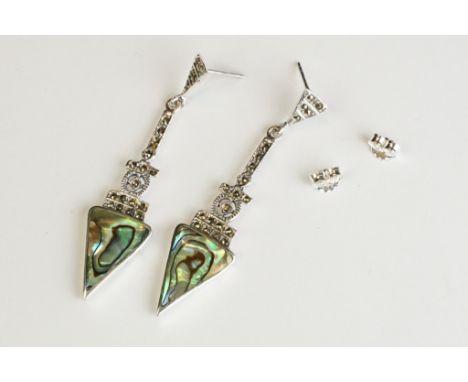 Pair of Silver and Abalone Art Deco style Drop Earrings 