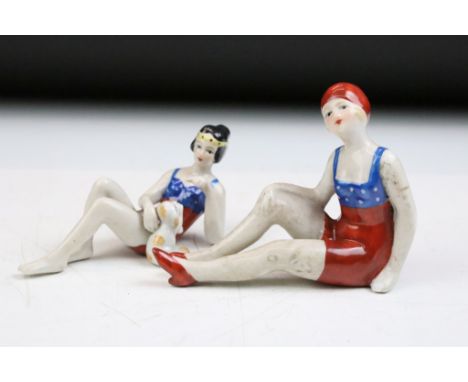 Two Ceramic Art Deco style Female Figures, tallest approx 8cm 