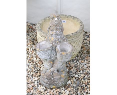 Reconstituted stone Garden Planter and a Garden Gnome Planter, 52cm high 