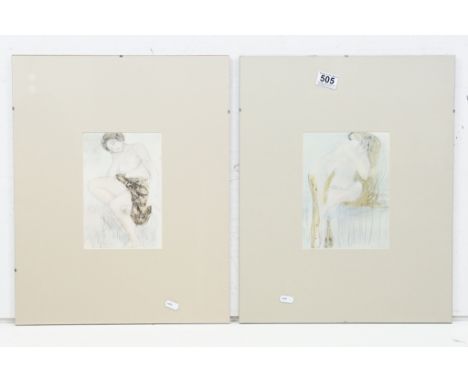 Auguste Rodin (1840 - 1917), female nude, colour print, 21 x 14cm and nude couple, colour print, 21.5 x 16cm, both framed and