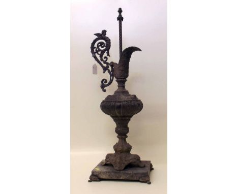 Victorian Spelter lamp base in the form of a ewer. Condition report: see terms and conditions