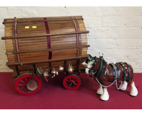 Model of Gypsy caravan and ceramic horse. Condition report: see terms and conditions