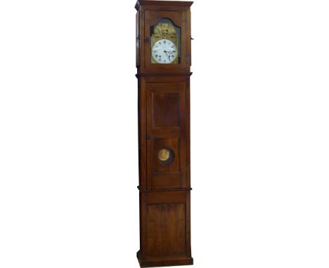 French comtoise long cased clock, the embossed brass and steel movement with a white enamel dial signed Costi a Gaillac, in a
