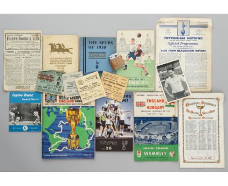 Programmes, tickets and memorabilia,including Dave Mackay signed photo, 1966 World Cup souvenir tea towel, match tickets for 