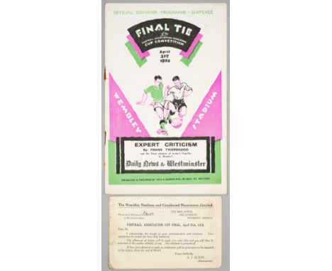 F.A. Cup Final programme Blackburn Rovers v Huddersfield Town, played at Wembley Stadium, 21st April 1928, 26-page, rust stap