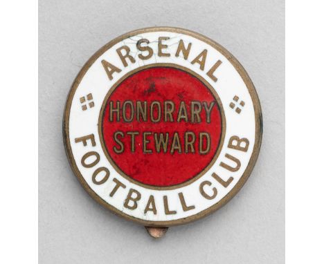 Arsenal Football Club Honorary Steward's badge, in gilt-metal &amp; enamel, original button hole fastening to reverse