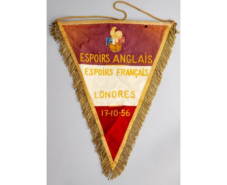 France F.A. pennant issued for the U-23 international v England, played at Ashton Gate, Bristol, 17th October 1956,large red,