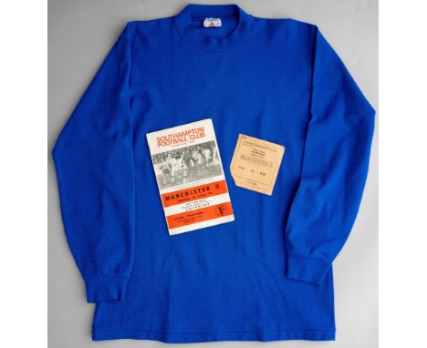 John Fitzpatrick blue Manchester United no.2 away jersey v Southampton, played at the Dell, 8th October 1969,RARE, Umbro, lon