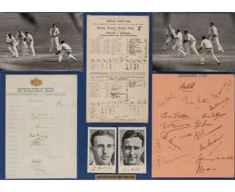 Framed memorabilia display for the England v Australia 5th Ashes Test, at Kennington Oval, 15th August 1953,comprising two 5.