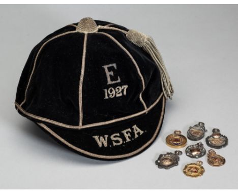 Wales Schools' Football Association representative cap v England in 1927, sold with Welsh football medals,comprising black ve