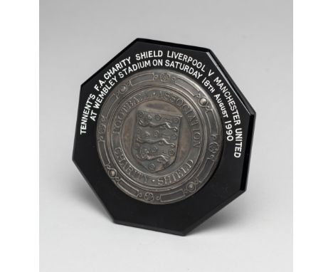 Manchester United v Liverpool 1990 F.A. Charity Shield medal plaque, being a miniature of the competition trophy, hallmarked 