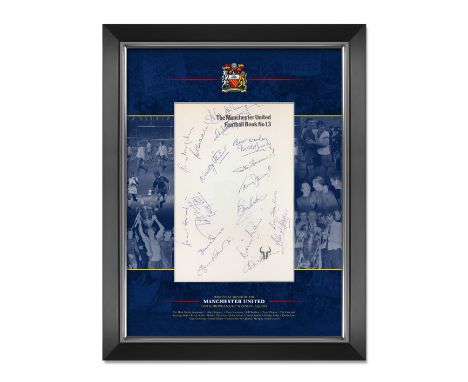 Manchester United 1968 European Cup Winners signed / framed display by 13 players, manager & trainer upon page from Internati