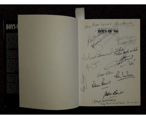 "Boys of 66" book featuring the autographs of the squad including Bobby Moore three times, written by Martin Tyler it covers 