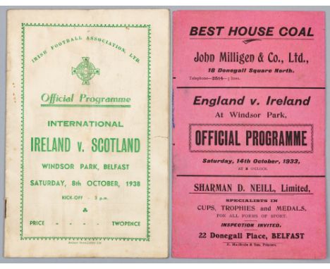 Northern Ireland International programmes, both played at Windsor Park Belfast,1933-34 played on 14th October 1933 v England,