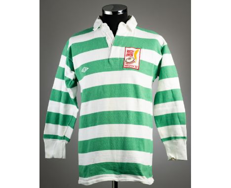 Phil Bennett match-worn green and white striped no.10 Invitation XV jersey from the Sam Doble Memorial Fund v Moseley, played